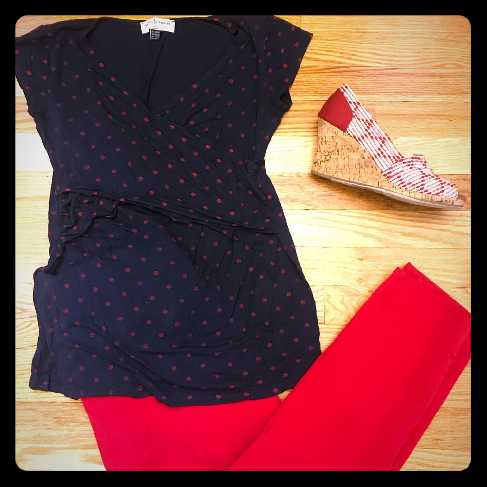 Navy blue and red Polka dot nursing top